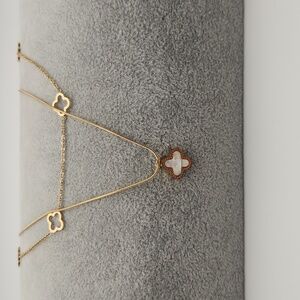 Reversible Clover Necklace 18k Gold Plated Stainless Steel Black White Necklace